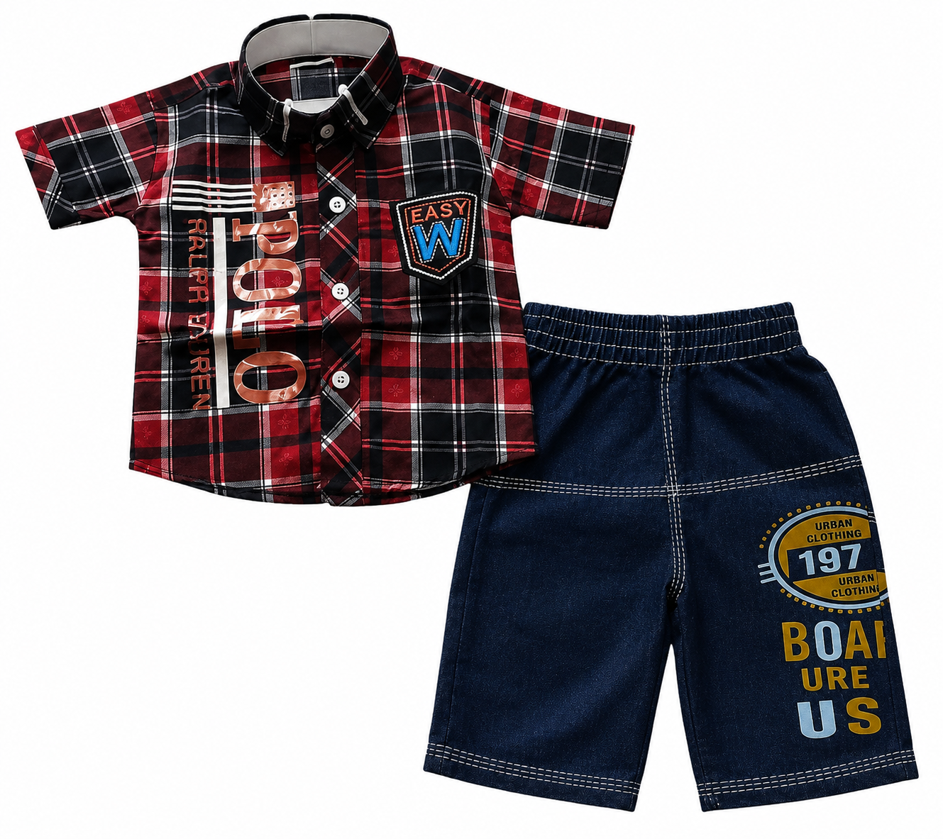 Boys Stylish Check Shirt & Denim Shorts Co-ord Set