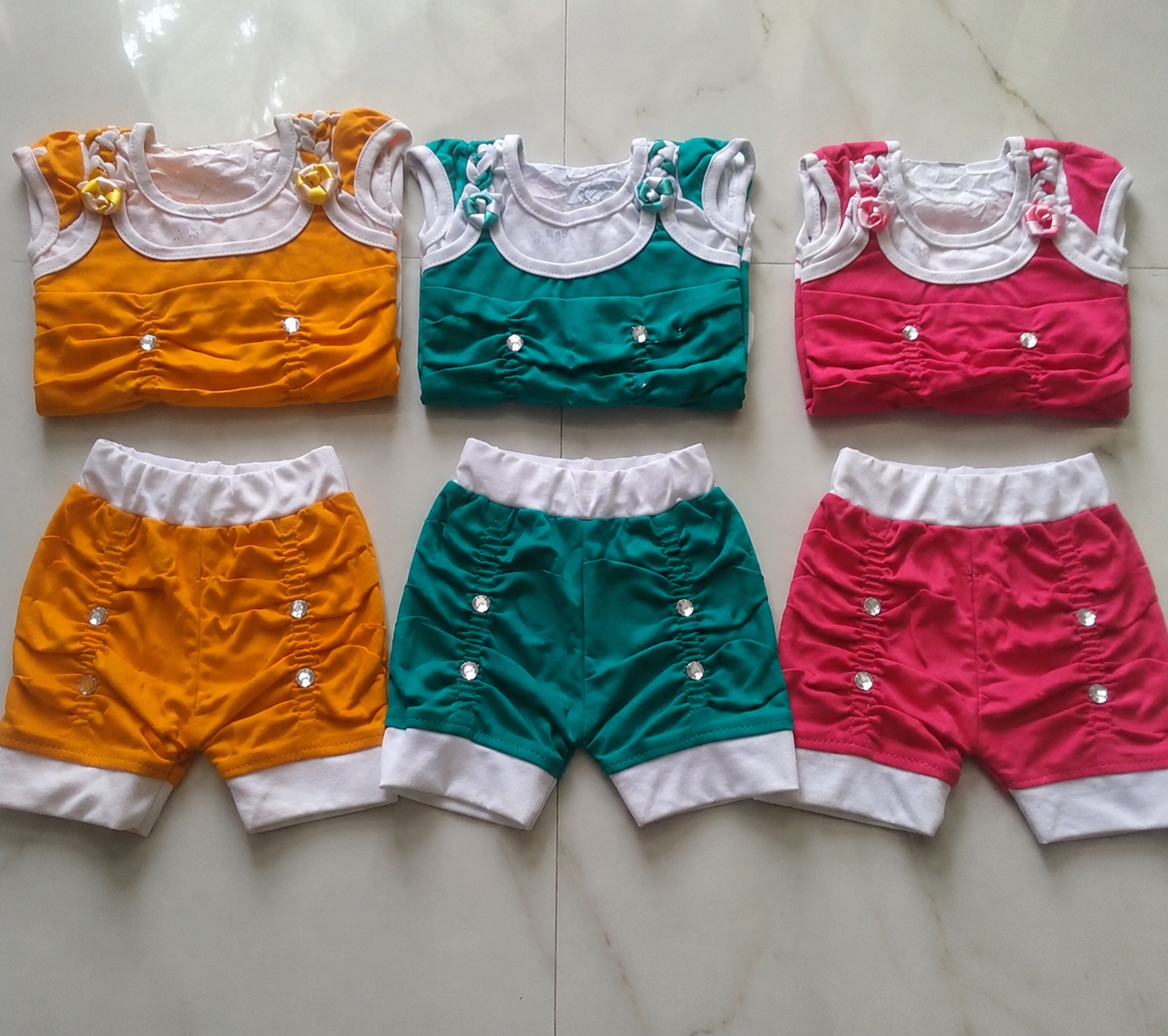 Baby Girls Fashion Combo Pack – 3 Color Top & Shorts Sets