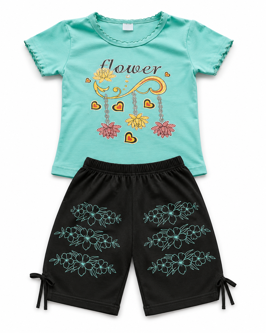 Girls Flower Print Cotton Top & Shorts Combo Set (2-6 Years)